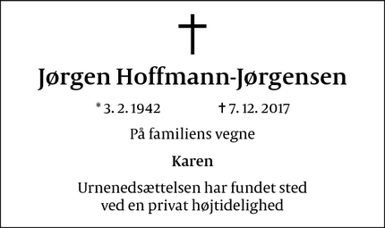 Dødsannoncen for Jørgen Hoffmann-Jørgensen - Aarhus