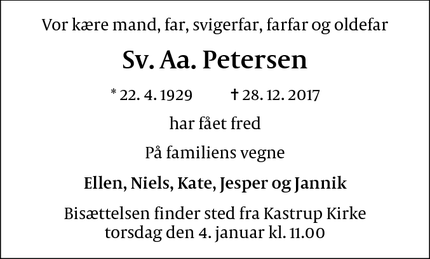 Dødsannoncen for Sv. Aa. Petersen - 2791