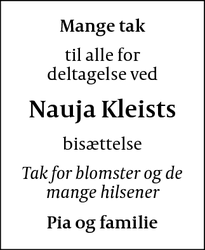 Taksigelsen for Nauja Kleists - Hellerup