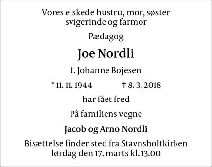 Dødsannoncen for Joe Nordli - Farum