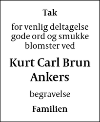 Dødsannoncen for Kurt Carl Brun Ankers - Christiansø