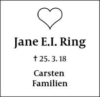 Dødsannoncen for Jane E.I. Ring - Gentofte