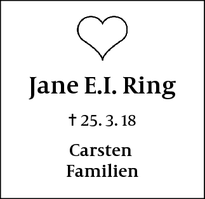 Dødsannoncen for Jane E.I. Ring - Gentofte