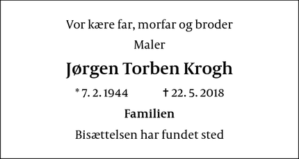 Dødsannoncen for Jørgen Torben Krogh - Kongens Lyngby