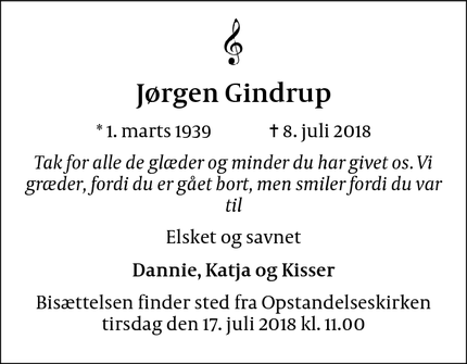 Dødsannoncen for Jørgen Gindrup - Albertslund