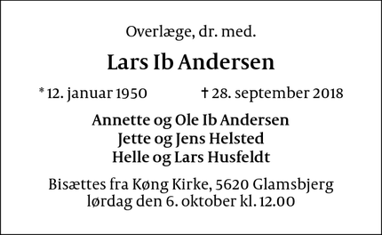 Dødsannoncen for Lars Ib Andersen - Glamsbjerg