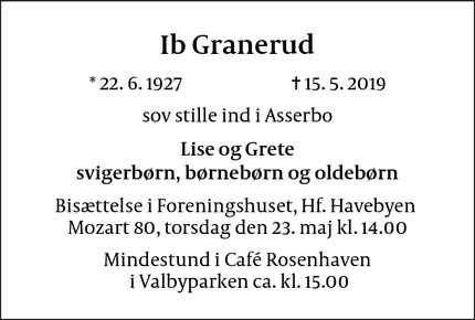 Dødsannoncen for Ib Granerud - Frederiksværk