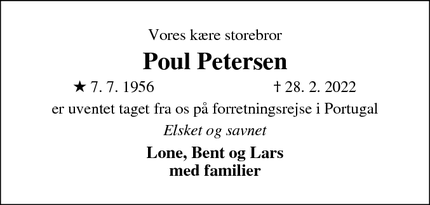 Dødsannoncen for  Poul Petersen - Grenaa