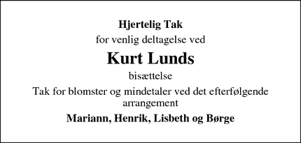 Taksigelsen for Kurt Lunds - Randers