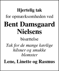 Taksigelsen for Bent Damsgaard Nielsens - 97 11 33 08