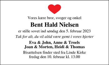 Dødsannoncen for Bent Hald Nielsen - Mejlby