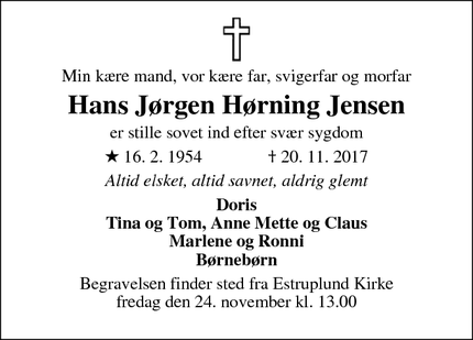 Dødsannoncen for Hans Jørgen Hørning Jensen - Ørsted, Danmark