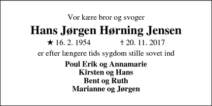 Dødsannoncen for Hans Jørgen Hørning Jensen - Ørsted