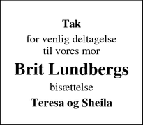 Taksigelsen for  Brit Lundbergs - Randers