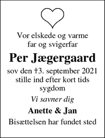 Dødsannoncen for Per Jægergaard - Randers