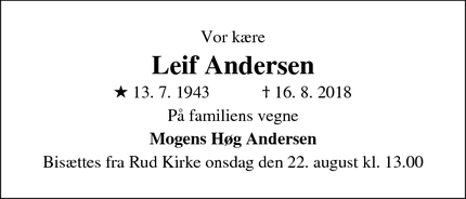 Dødsannoncen for Leif Andersen - LANGÅ