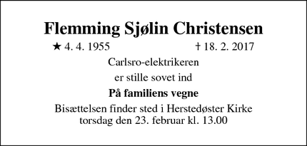 Dødsannoncen for Flemming Sjølin Christensen - Albertslund