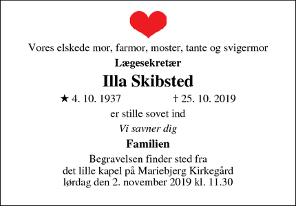 Dødsannoncen for Illa Skibsted - Hørning