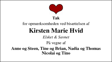 Taksigelsen for Kirsten Marie Hvid - Aarhus