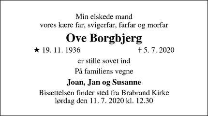 Dødsannoncen for Ove Borgbjerg - Aarhus