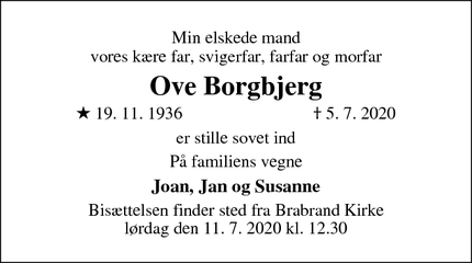 Dødsannoncen for Ove Borgbjerg - Aarhus