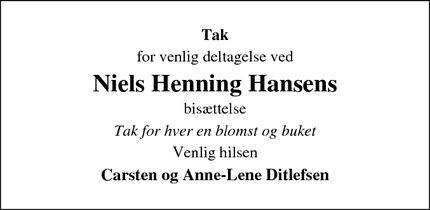 Taksigelsen for Niels Henning Hansens - Glumsø