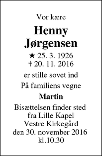 Dødsannoncen for Henny Jørgensen - Aarhus