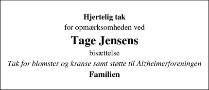 Taksigelsen for Tage Jensens - Solbjerg 