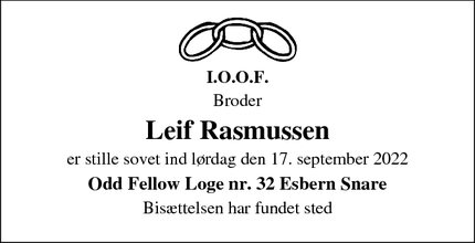 Dødsannoncen for Leif Rasmussen - Skanderborg