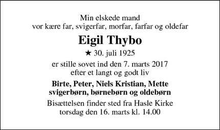 Dødsannoncen for Eigil Thybo - Aarhus