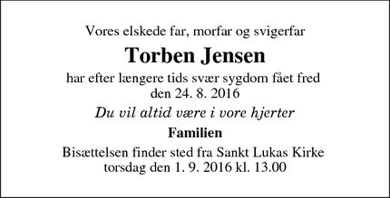 Dødsannoncen for Torben Jensen - Aarhus
