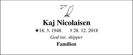 Dødsannoncen for Kaj Nicolaisen - Aarhus