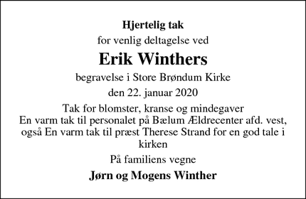 Taksigelsen for Erik Winthers - Skørping