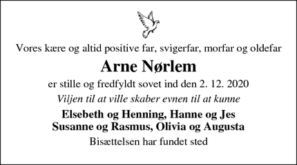 Dødsannoncen for Arne Nørlem - Skørping