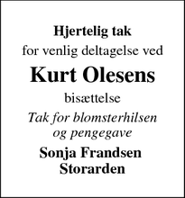 Taksigelsen for Kurt Olesens - Arden