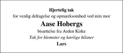 Taksigelsen for Aase Hobergs - Arden