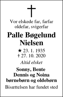 Dødsannoncen for Palle Bøgelund Nielsen - Lejre