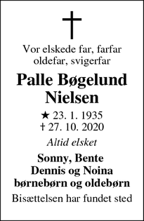 Dødsannoncen for Palle Bøgelund Nielsen - Lejre