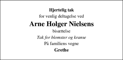 Taksigelsen for Arne Holger Nielsens - Rye