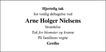Taksigelsen for Arne Holger Nielsens - Rye