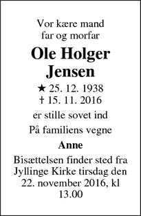 Dødsannoncen for Ole Holger Jensen - Jyllinge