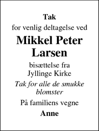 Taksigelsen for Mikkel Peter
Larsen - Jyllinge