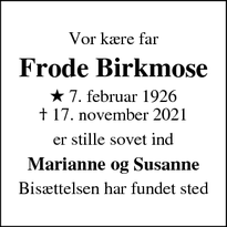 Dødsannoncen for Frode Birkmose - Hvalsø