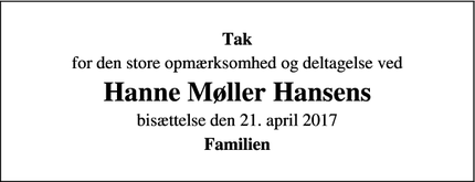 Taksigelsen for Hanne Møller Hansens - Roskilde
