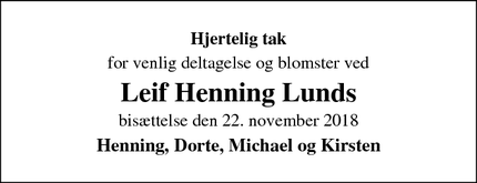 Taksigelsen for Leif Henning Lunds - Roskilde