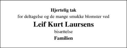Dødsannoncen for Leif Kurt Laursens  - Roskilde