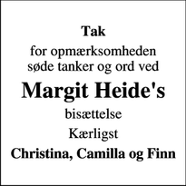 Dødsannoncen for Margit Heide's - Jyllinge 