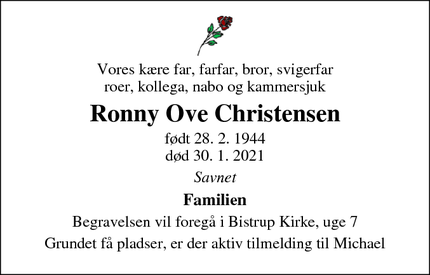 Dødsannoncen for Ronny Ove Christensen - Kalundborg