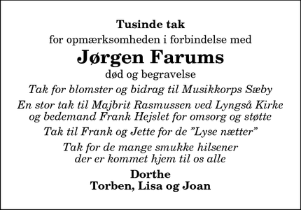 Taksigelsen for Jørgen Farums - Sæby