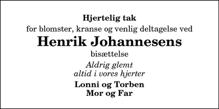 Taksigelsen for  Henrik Johannesens - Sæby
